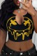 Black Casual Print Vests Tops