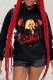 Black Casual Print Letter Hooded Collar Tops