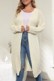 Cream White Casual Solid Cardigan Plus Size Overcoat