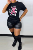 Black Casual Vintage Print Patchwork O Neck T-Shirts