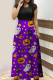 Purple Casual Print Patchwork O Neck Short Sleeve Dress Dresses