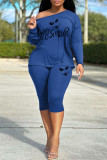 Red Casual Print Basic Oblique Collar Long Sleeve Two Pieces