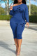 Blue Casual Print Basic Oblique Collar Long Sleeve Two Pieces