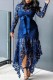 Blue Sexy Casual Solid Hollowed Out Asymmetrical Turtleneck Long Sleeve Dresses