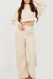 Pink Casual Solid Patchwork Half A Turtleneck Long Sleeve Two Pieces