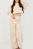 Apricot Casual Solid Patchwork Half A Turtleneck Long Sleeve Two Pieces