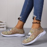 Dark Brown Casual Patchwork Printing Round Comfortable Shoes