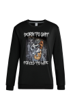 Black Casual Vintage Print Patchwork O Neck Tops
