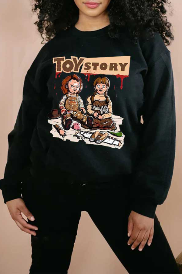 Black Casual Vintage Print Patchwork O Neck Tops