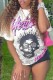 White Casual Print Basic O Neck T-Shirts
