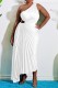 White Casual Solid Hollowed Out Backless Pleated Oblique Collar Long Dress Dresses
