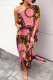 Pink Casual Print Patchwork Oblique Collar Irregular Dress Dresses