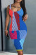 Blue Casual Print Basic U Neck Vest Dress Dresses