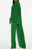 Green Casual Solid Turndown Collar Long Sleeve Two Pieces