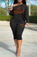 Black Casual Print Basic Oblique Collar Long Sleeve Two Pieces