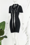 White Casual Solid Patchwork See-through Turndown Collar Skinny Romper