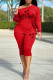 Red Casual Print Basic Oblique Collar Long Sleeve Two Pieces