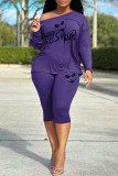 Red Casual Print Basic Oblique Collar Long Sleeve Two Pieces
