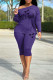 Purple Casual Print Basic Oblique Collar Long Sleeve Two Pieces