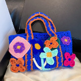 Blue Casual Patchwork Weave Bags