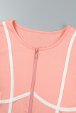 Pink Sexy Casual Solid Patchwork Contrast Zipper O Neck Long Sleeve Two Pieces