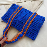 Blue Casual Patchwork Weave Bags