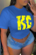 Royal Blue Casual Daily Print Patchwork O Neck T-Shirts