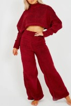 Burgundy Casual Solid Patchwork Half A Turtleneck Long Sleeve Two Pieces