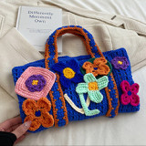 Blue Casual Patchwork Weave Bags