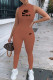 Dark Brown Casual Print Letter O Neck Jumpsuits