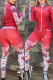 Red Elegant Print Letter Zipper Collar Long Sleeve Two Pieces