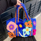 Blue Casual Patchwork Weave Bags
