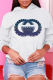 White Casual Vintage Print Draw String Hooded Collar Tops