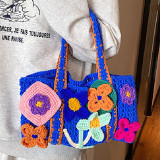 Blue Casual Patchwork Weave Bags