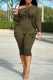 Dark Brown Casual Print Basic Oblique Collar Long Sleeve Two Pieces