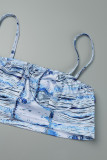 Multicolor Sexy Casual Print Backless Slit Spaghetti Strap Sleeveless Two Pieces