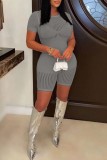 Grey Sexy Casual Solid See-through O Neck Skinny Romper