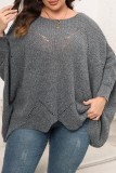 Black And White Casual Solid Asymmetrical O Neck Plus Size Tops