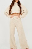 Apricot Casual Solid Patchwork Half A Turtleneck Long Sleeve Two Pieces