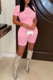 Pink Sexy Casual Solid See-through O Neck Skinny Romper