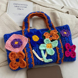 Blue Casual Patchwork Weave Bags