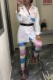 Pink Elegant Print Letter Turndown Collar Long Sleeve Two Pieces