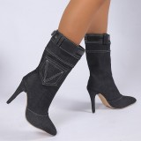 Black Casual Daily Patchwork Solid Color Pointed Comfortable Shoes (Heel Height 3.54in)