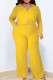 Yellow Casual Solid Patchwork Hooded Collar Plus Size Three Piece Set