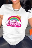 White Casual Letter Print Basic O Neck T-Shirts
