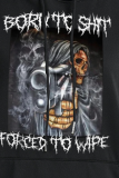Black Street Vintage Print Draw String Hooded Collar Tops