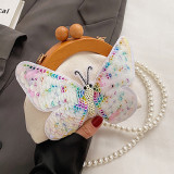 White Casual Patchwork Butterfly Sequins Pearl Bags