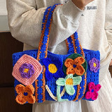 Blue Casual Patchwork Weave Bags