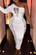 White Sexy Solid Hollowed Out Patchwork Burn-out Oblique Collar One Step Skirt Dresses