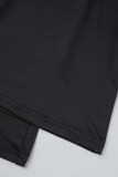 Black Casual Solid Patchwork U Neck Regular Jumpsuits